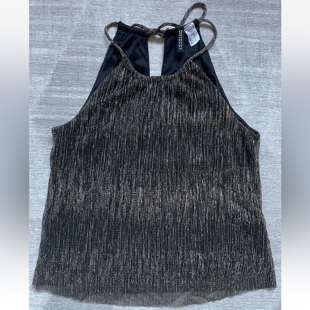 H&M Divided Sleeveless Swing Halter Tank With Gold Silver Glitter Women’s Size 2